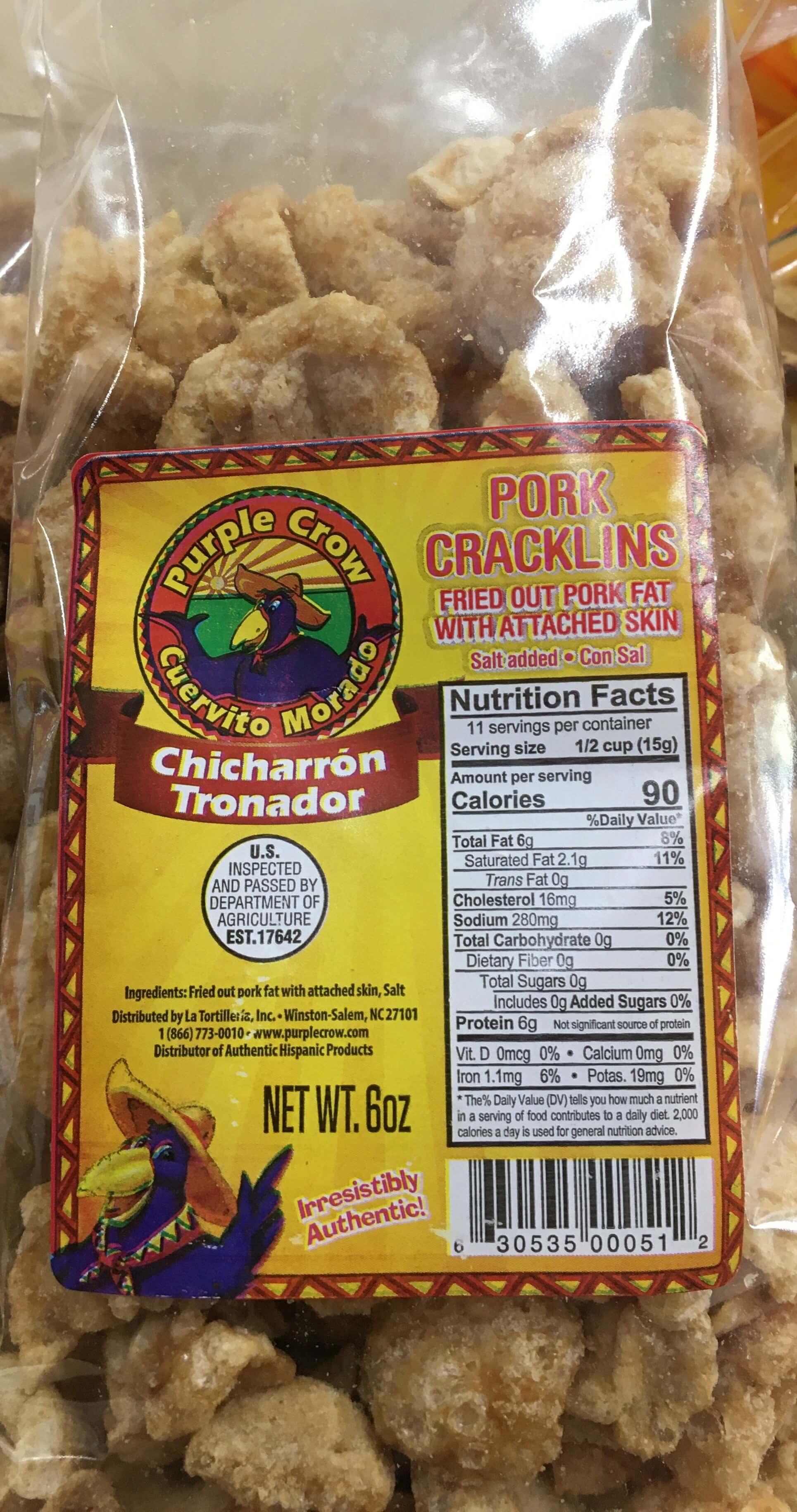 Purple Crow - Pork Cracklins Salt added 6oz